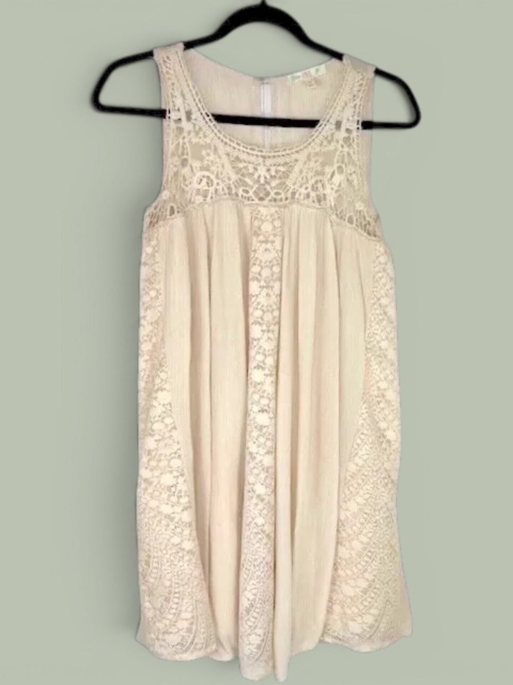 Love Fire Cream Boho Crochet Lace High Neck Sleeveless Mini Dress Size XS